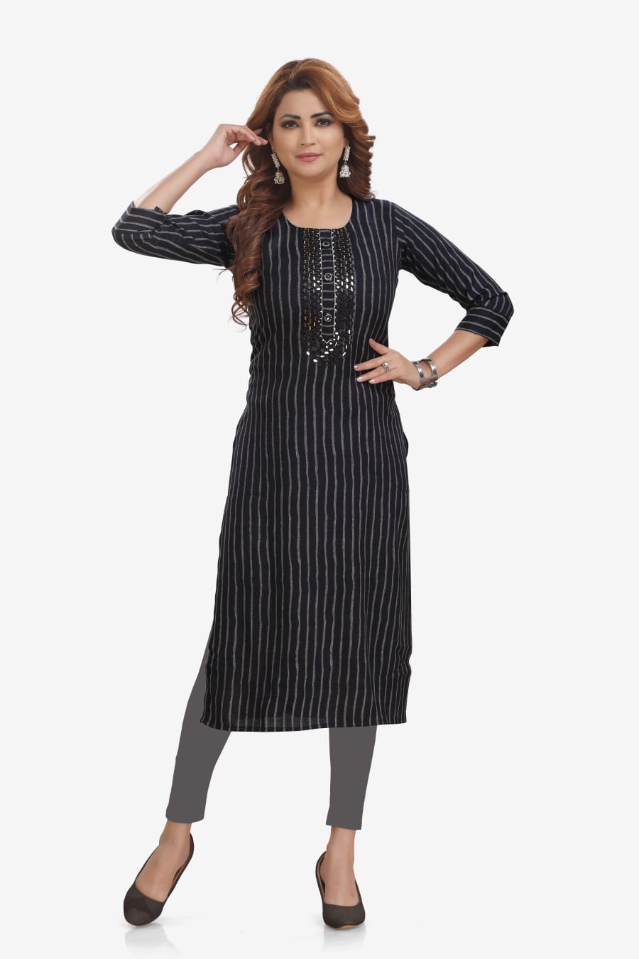 Rayon Navy blue rayon kurti with embroidered neck.