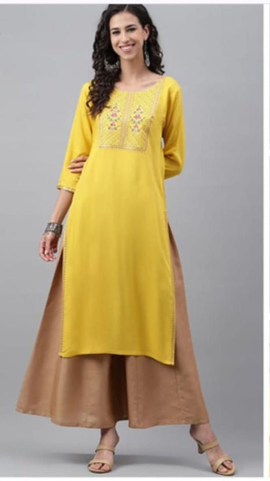 Poly rayon kurti with embroidery and sequence work