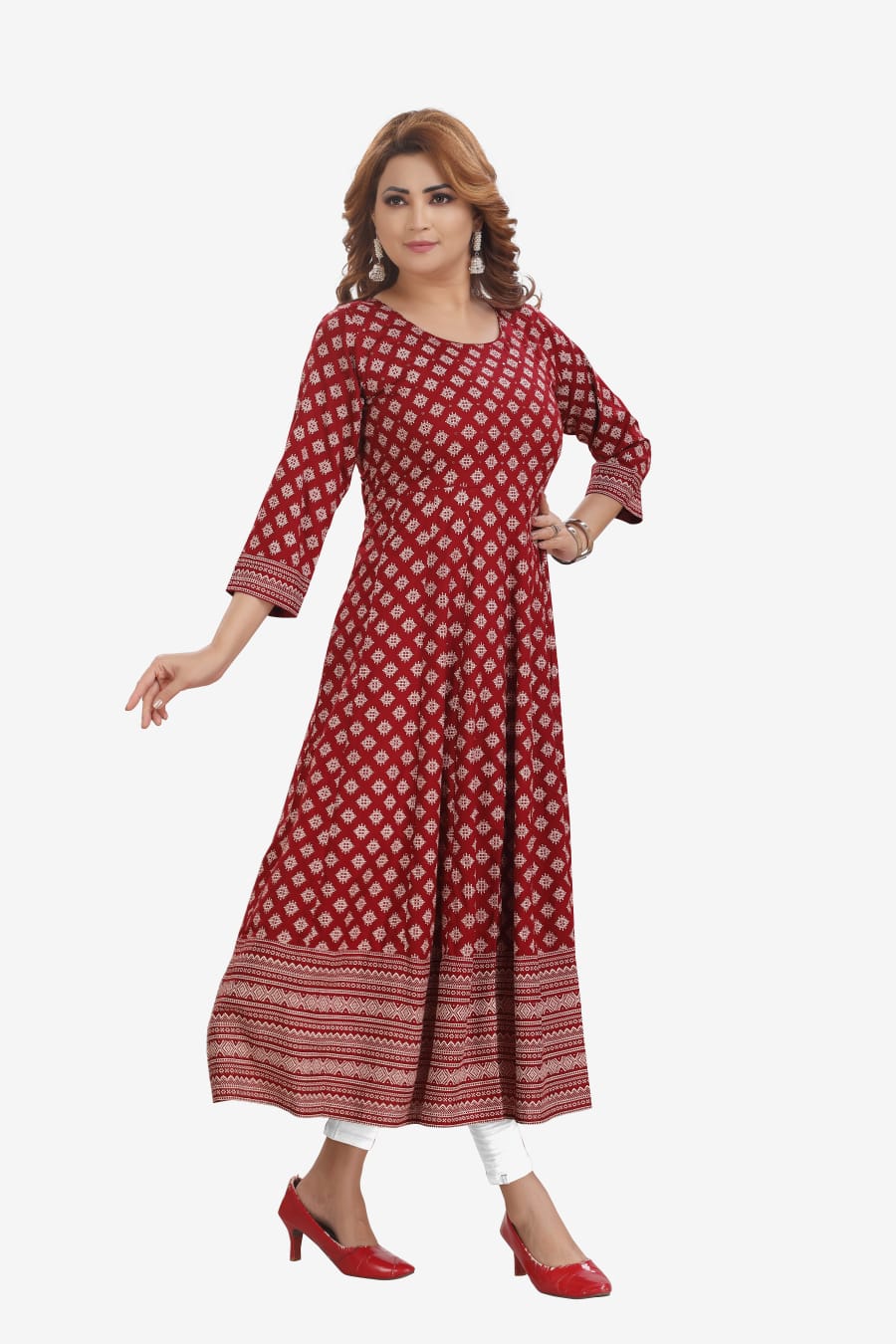 Rayon gown with prints and sequence