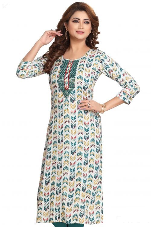 Terry cotton kurti with embroidery and mirror work on yolk