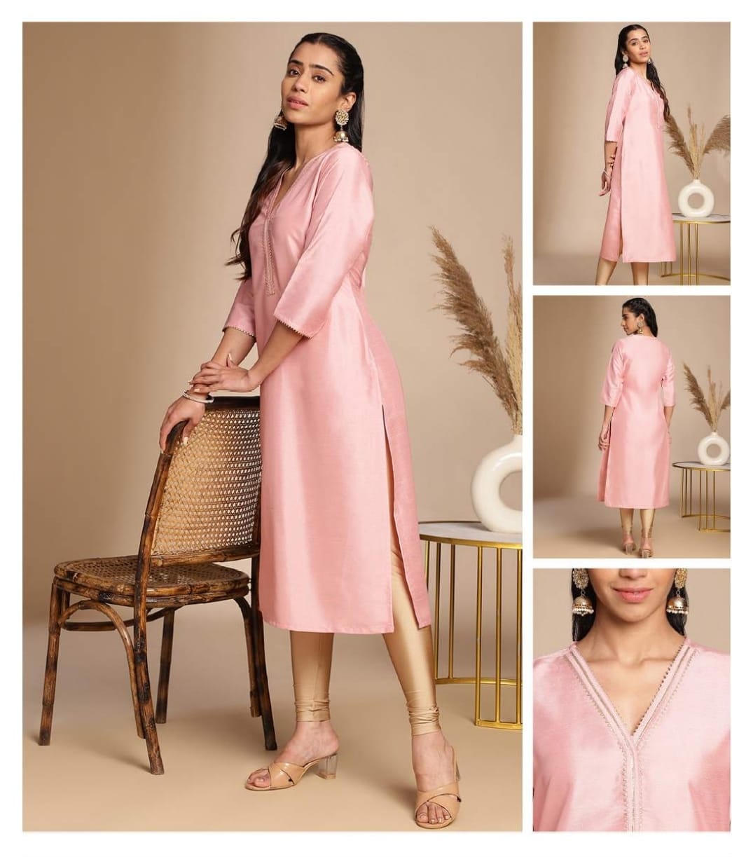 SIlk crepe kurti with gota patti in pink