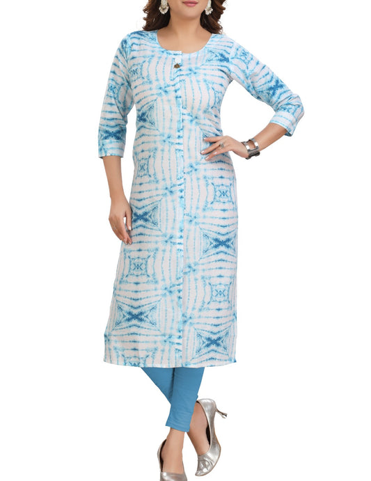 Linen tie & dye kurti in comination of blue and white