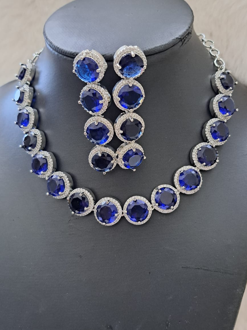 Gorgeous royal blue cubic zircon and american diamonds set.