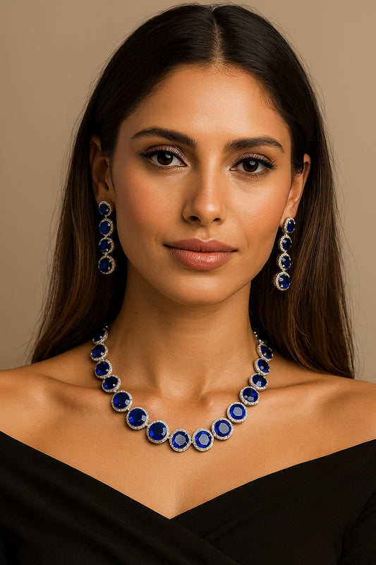 Georgeous royal blue cubic zircon and american diamond set 