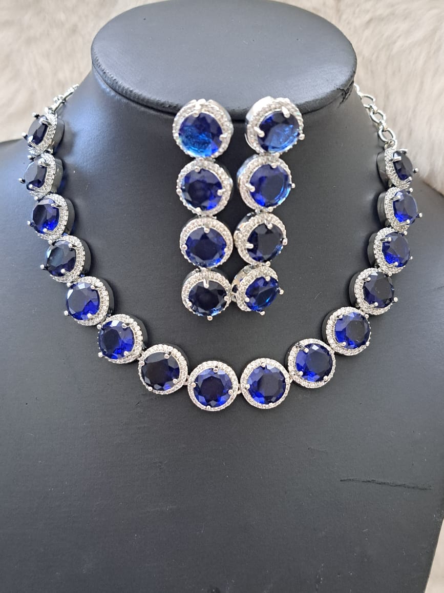 Gorgeous royal blue cubic zircon and american diamonds set.