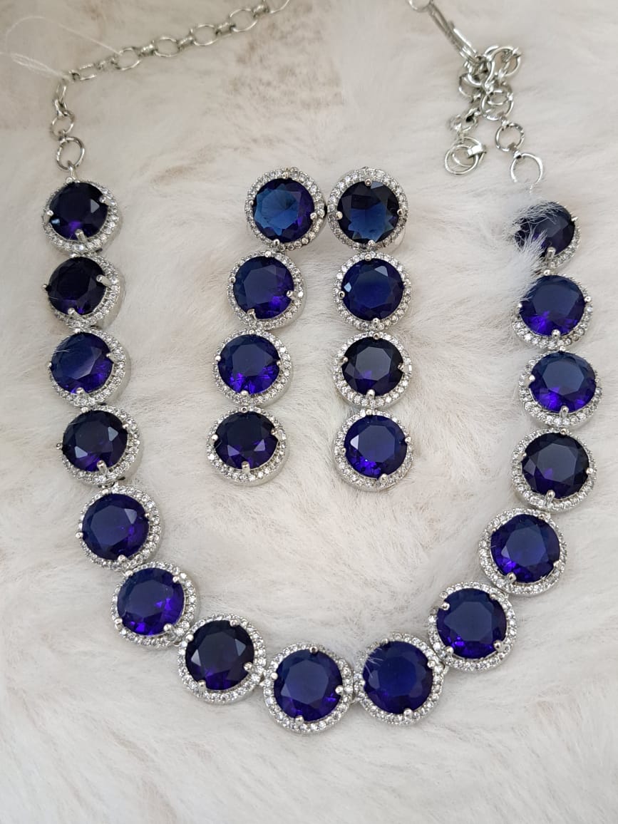 Gorgeous royal blue cubic zircon and american diamonds set.