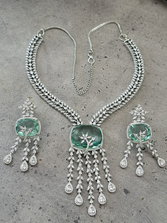 Cubic zircon set with mint duplet stone and american diamonds