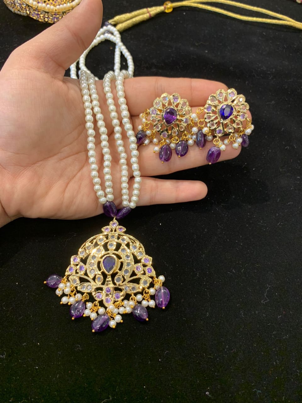 hyderabad pearl set with Amethyst stones