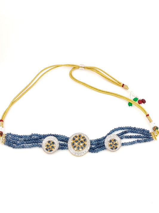 Blue hydrobeads choker with blue and white zircon stones.