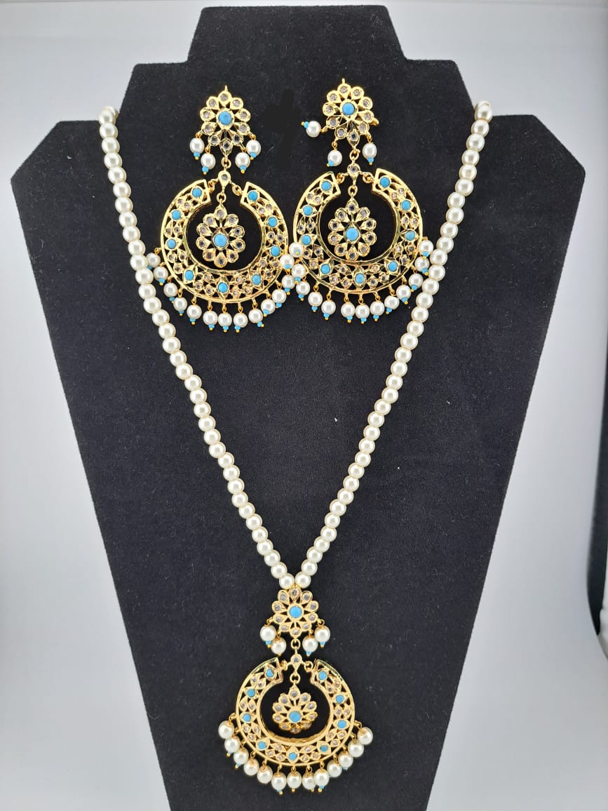 Hyderabadi pearl set with turquoise(feroza)stones and polki.