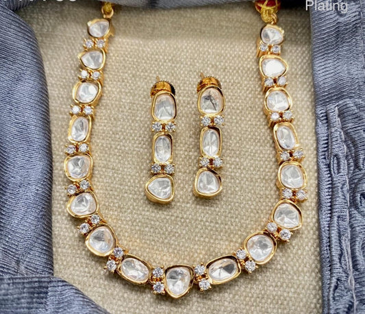 Kundan necklace set with American diamonds