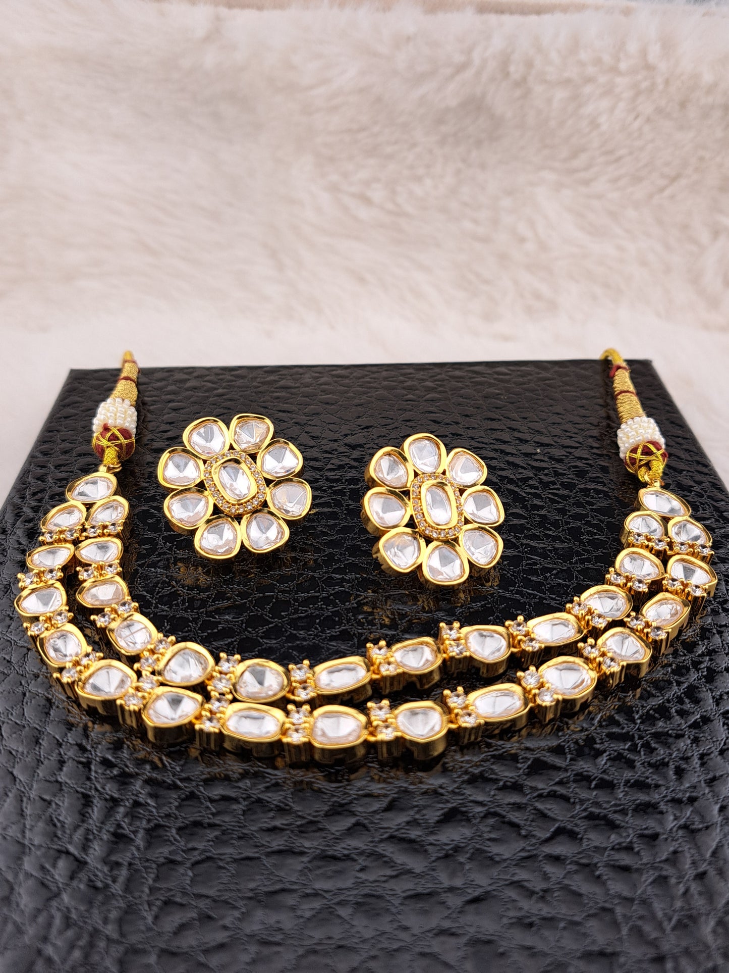 Mossanite kundan double layer set with big studs