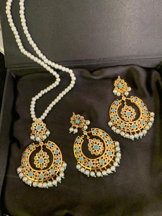 Hyderabadi pearl set with turquoise(feroza)stones and polki.