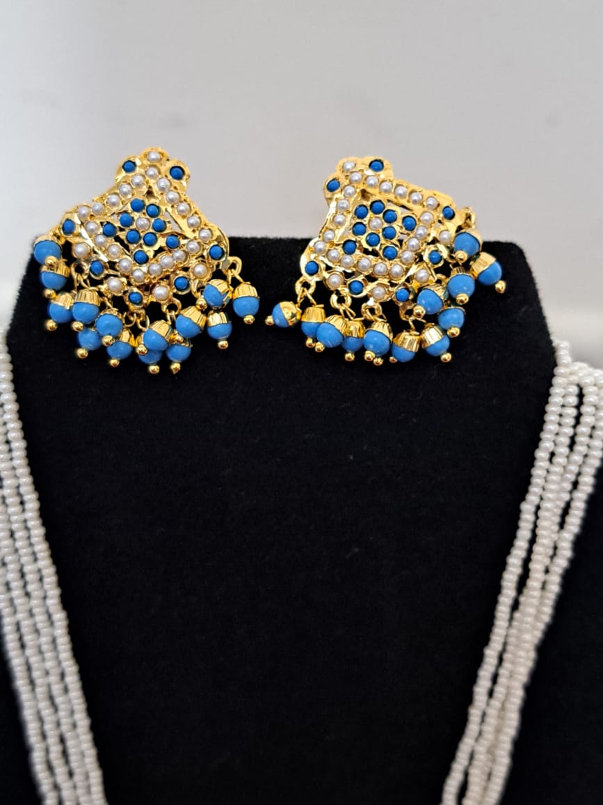 Semi-precious Turquoise(feroza) and pearl set