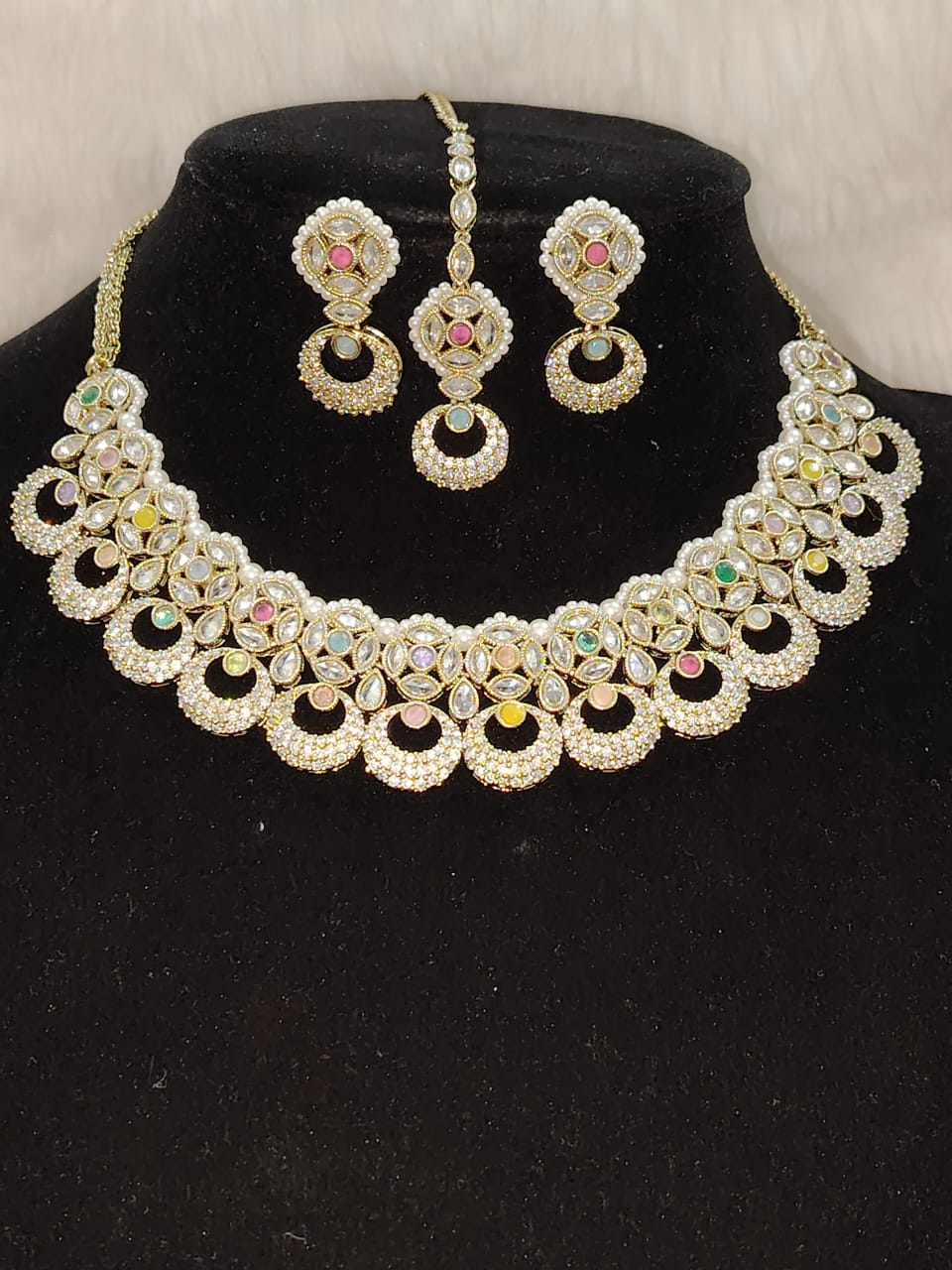 Gorgeous victoria (mehndi)polish polki necklace set with multicolor doublet stones