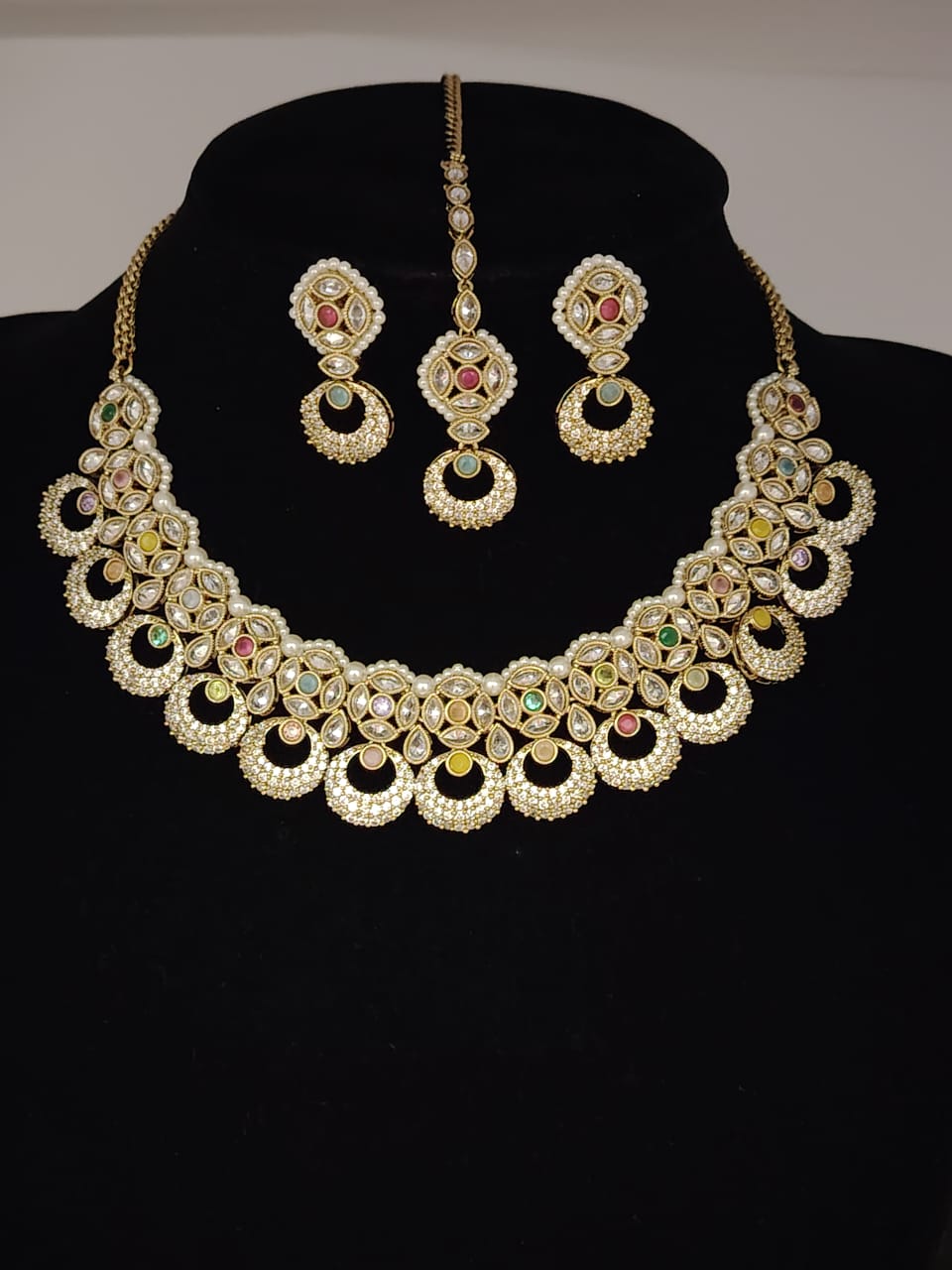 Gorgeous victoria (mehndi)polish polki necklace set with multicolor doublet stones