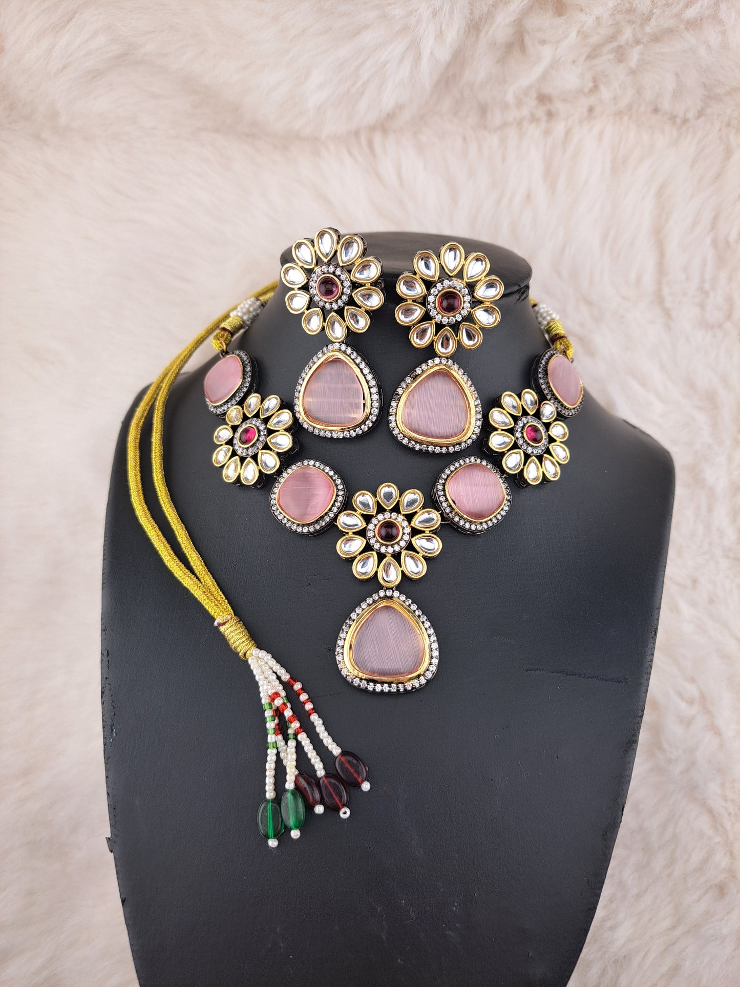 Pink duplet stones necklace with kundans &AD