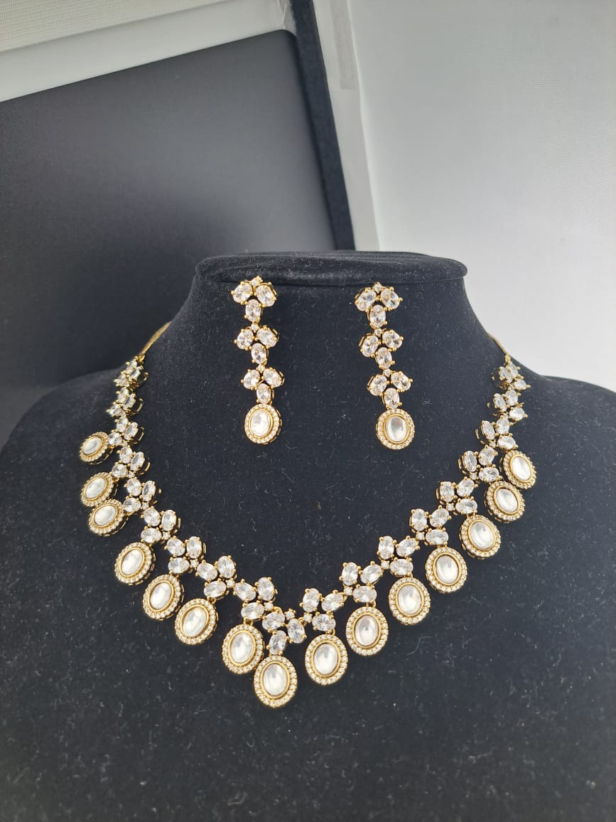 Victorian kundan necklace set with american diamonds and cubic zircons