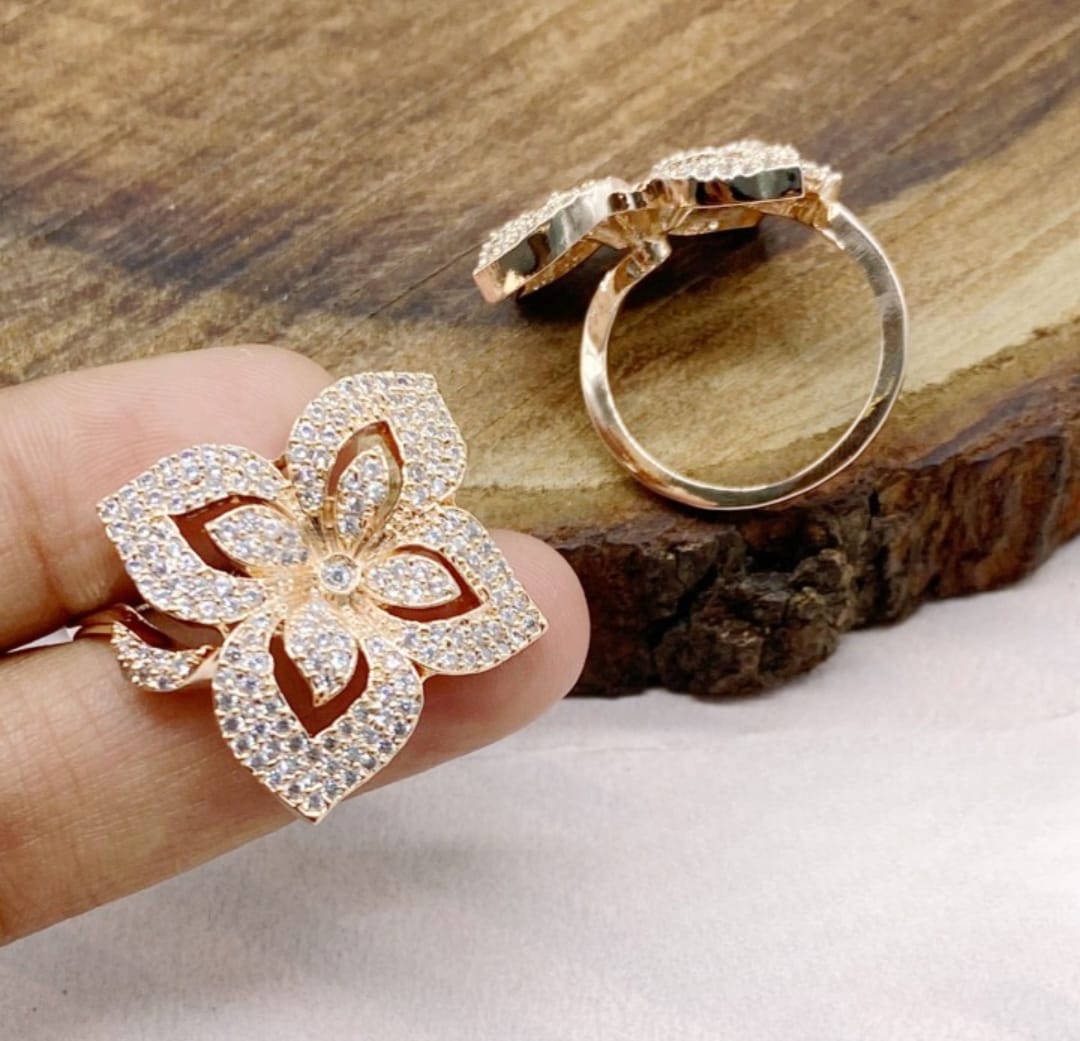 Rose Gold Ring with AD Stones