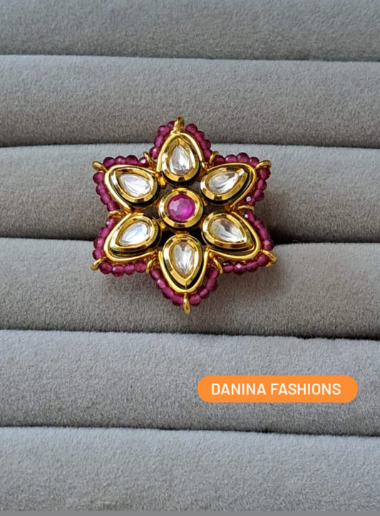 Star shaped kundan finger ring with hydro-beads