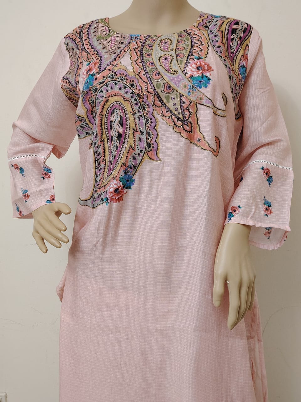 Cotton silk salwar kameez with placement print design