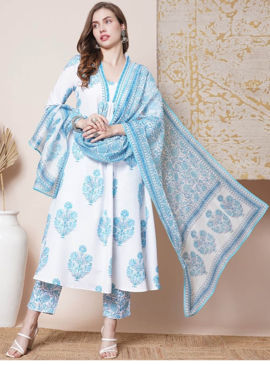 trending jaipur print pure cotton 3pc suit 