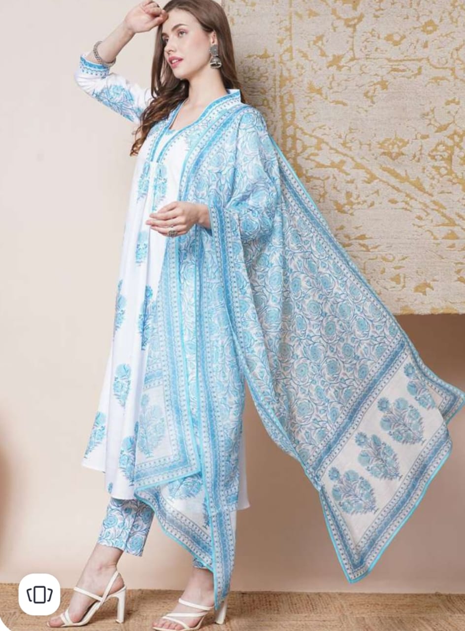 Trending jaipur print pure cotton 3pc suit.