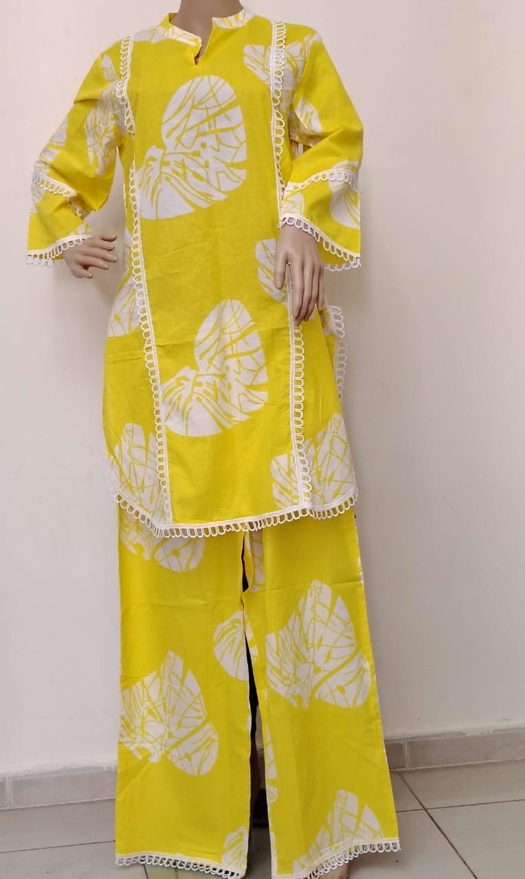 Bright yellow color printed co-ord set