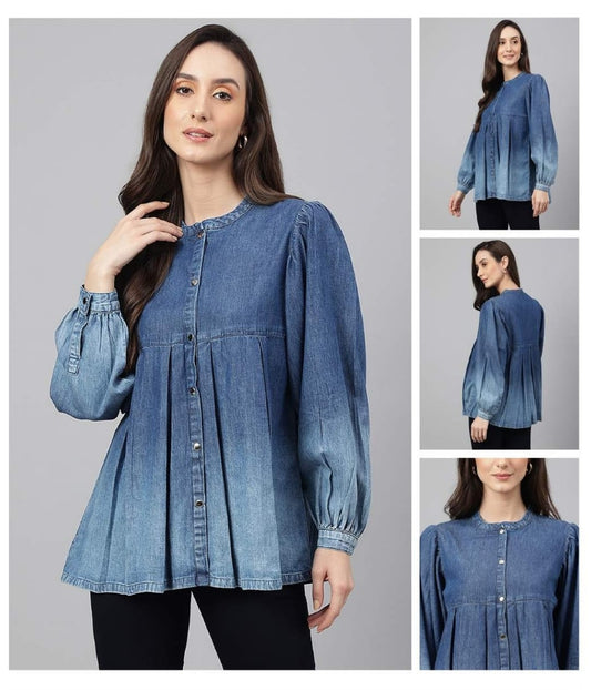 Denim tunic top in blue shades with full sleeves