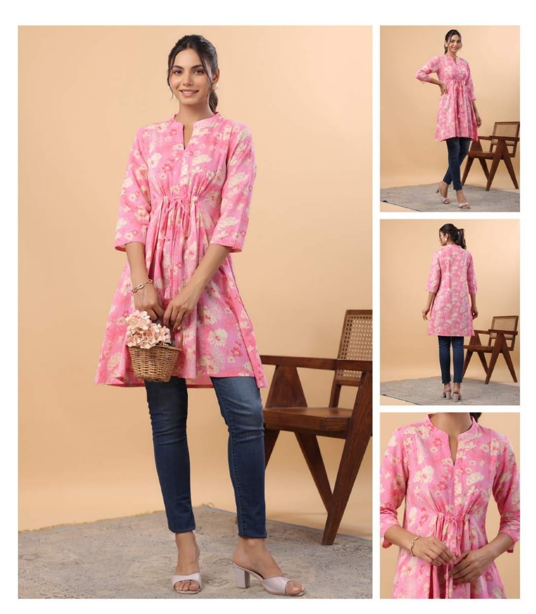 Cotton floral tunic in pink