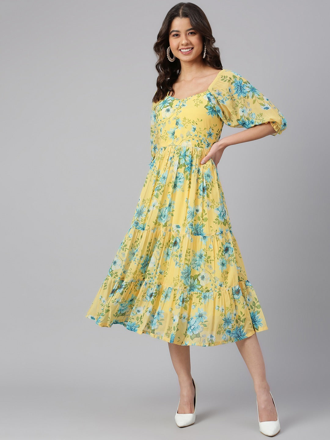 Georgette dress with double layer flair